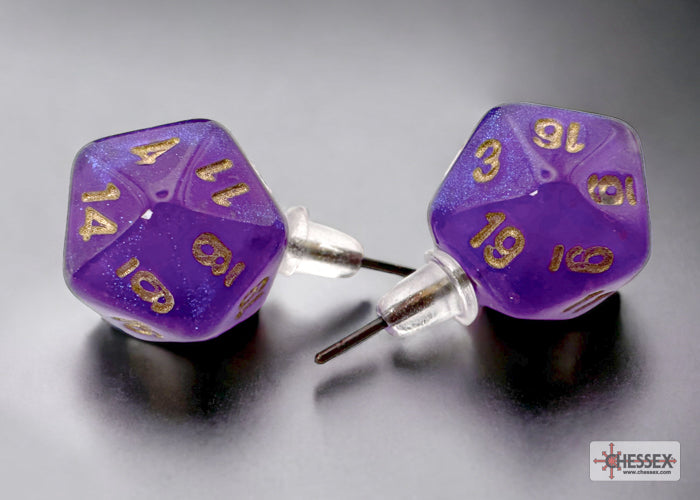 Stud Earrings Borealis Royal Purple Mini-Poly d20 Pair (Chessex) (54512)