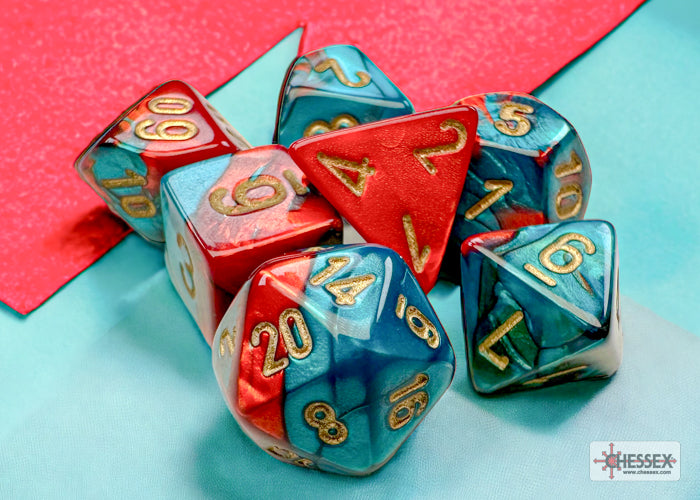 Gemini Mini-hedral Red-Teal/gold 7-Die Set (Chessex) (20662)