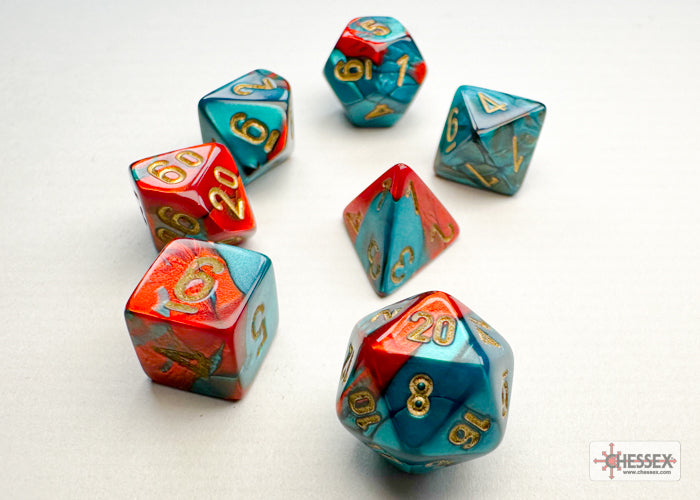 Gemini Mini-hedral Red-Teal/gold 7-Die Set (Chessex) (20662)