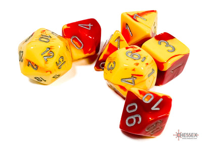 Gemini Red-Yellow/silver Polyhedral 7-Dice Set (Chessex) (26450)