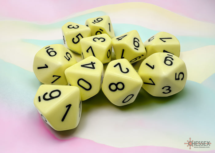 Opaque Pastel Yellow/black Set of Ten d10s (Chessex) (25262)