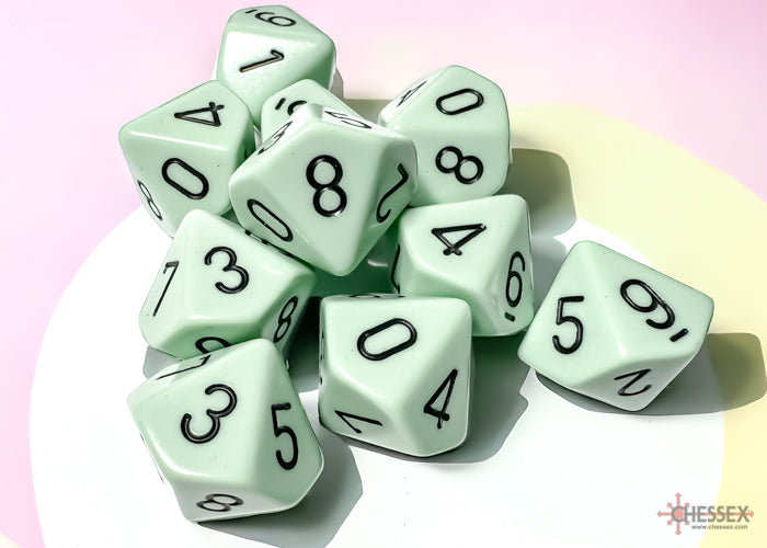 Opaque Pastel Green/black Set of Ten d10s (Chessex) (25265)