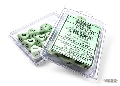 Opaque Pastel Green/black Set of Ten d10s (Chessex) (25265)