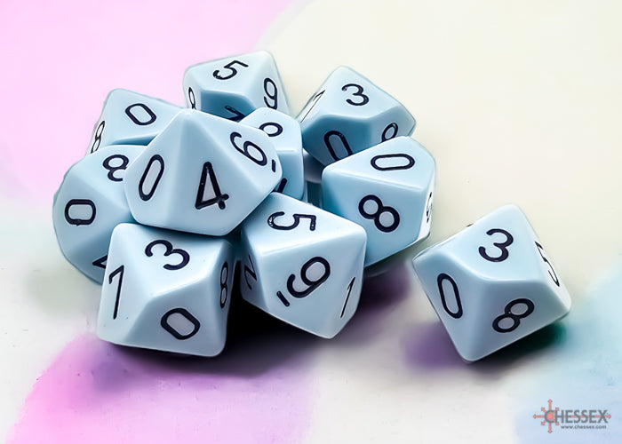 Opaque Pastel Blue/black Set of Ten d10s (Chessex) (25266)