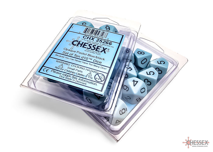 Opaque Pastel Blue/black Set of Ten d10s (Chessex) (25266)