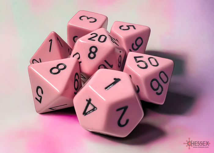 Opaque Pastel Pink/black Polyhedral 7-Dice Set (Chessex) (25464)