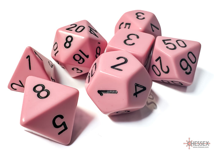 Opaque Pastel Pink/black Polyhedral 7-Dice Set (Chessex) (25464)