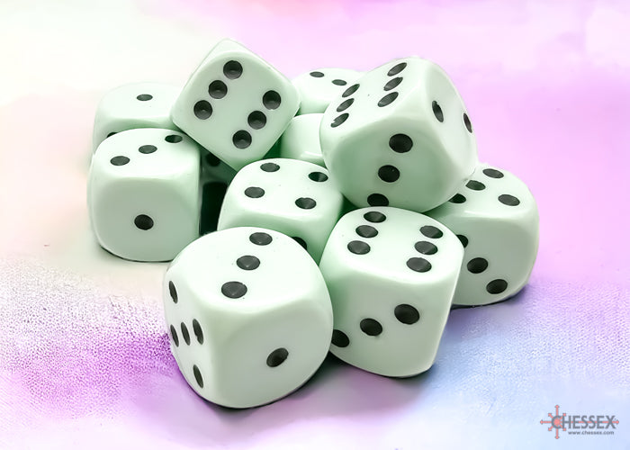 Opaque Pastel Green/black 16mm d6 Dice Block (12 dice) (Chessex) (25665)