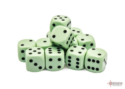 Opaque Pastel Green/black 16mm d6 Dice Block (12 dice) (Chessex) (25665)