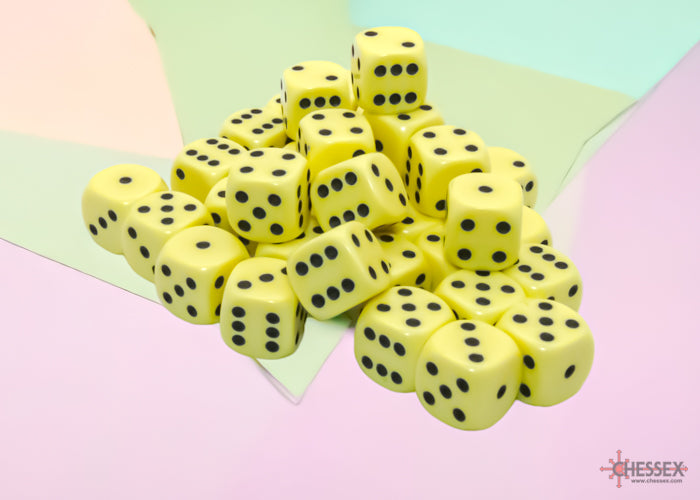 Opaque Pastel Yellow/black 12mm d6 Dice Block™ (36 dice) (Chessex) (25862)