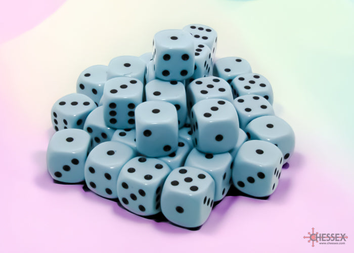 Opaque Pastel Blue/black 12mm d6 Dice Block (36 dice) (Chessex) (25866)