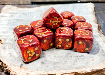 Soviet Union War Dice Scarab Scarlet/gold 16mm d6 Dice Block (12 dice) (Chessex) (29063)