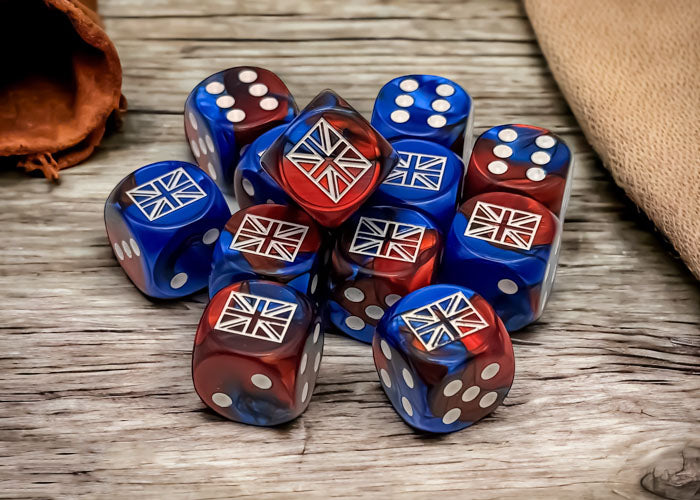 Great Britain War Dice Gemini Blue-Red/white 16mm d6 Dice Block (12 dice) (Chessex) (29064)