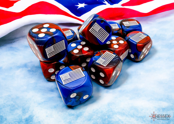 United States War Dice Gemini Blue-Red/white 16mm d6 Dice Block (12 dice) (Chessex) (29065)