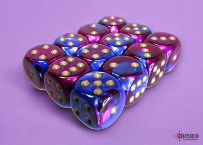 Gemini Blue-Purple/gold 16mm d6 Dice Block (12 dice) (Chessex) (26628)