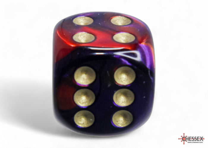 Gemini Purple-Red/gold 16mm d6 Dice Block (12 dice) (Chessex) (26626)