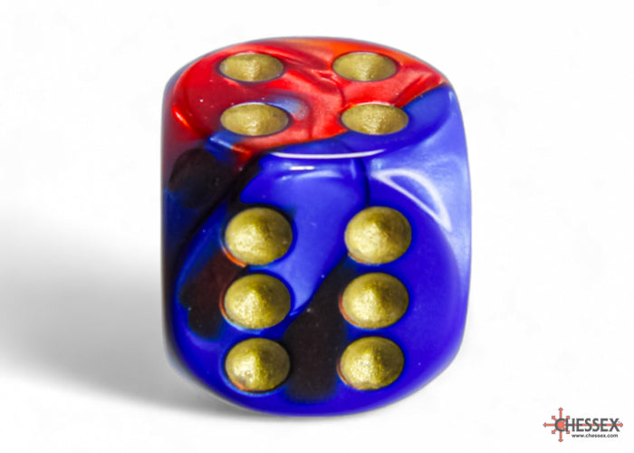 Gemini Blue-Red/gold 16mm d6 Dice Block (12 dice) (Chessex) (26629)