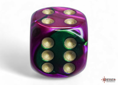 Gemini Green-Purple/gold 16mm d6 Dice Block (12 dice) (Chessex) (26634)