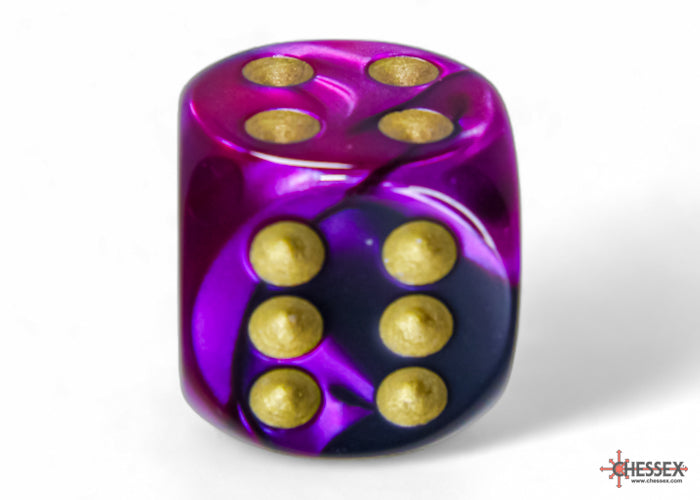 Gemini Black-Purple/gold 16mm d6 Dice Block (12 dice) (Chessex) (26640)