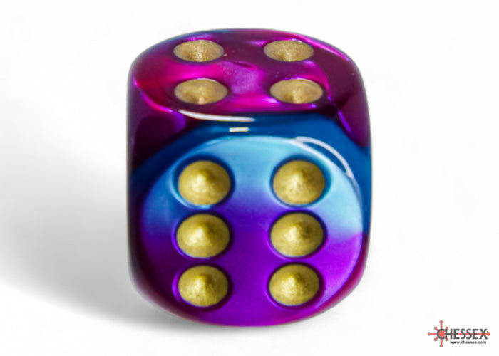 Gemini Purple-Teal/gold 16mm d6 Dice Block (12 dice) (Chessex) (26649)