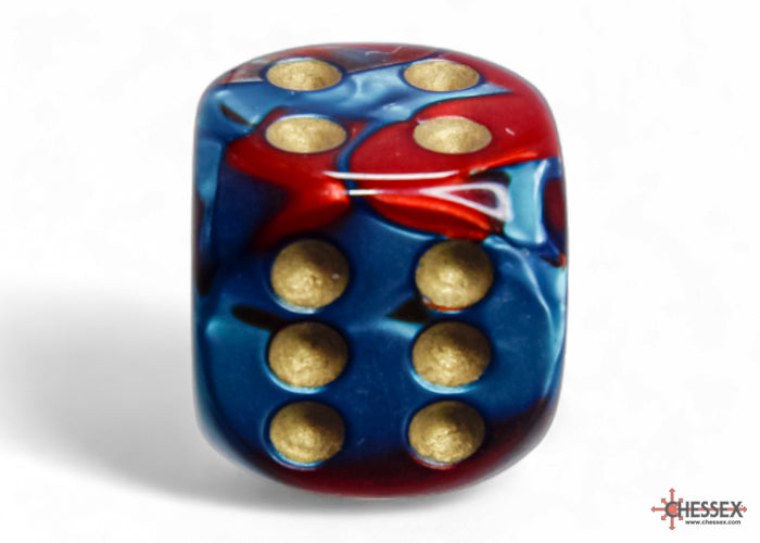 Gemini Red-Teal/gold 16mm d6 Dice Block (12 dice) (Chessex) (26662)