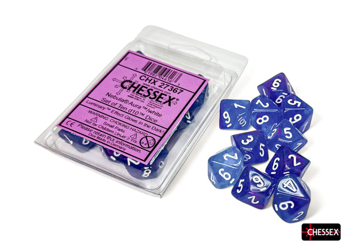 Nebula Aura/white Luminary Set of Ten d10s (Chessex) (27367)