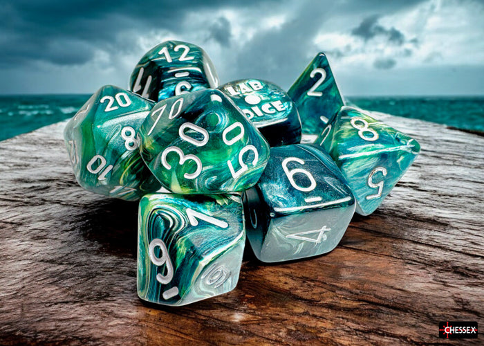 Lustrous Neptune/grey Polyhedral 7-Dice Set (with bonus die) (Chessex) (30072)