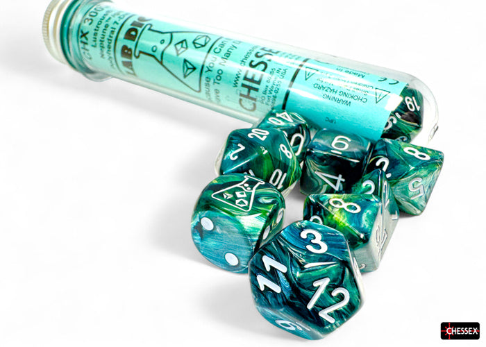 Lustrous Neptune/grey Polyhedral 7-Dice Set (with bonus die) (Chessex) (30072)