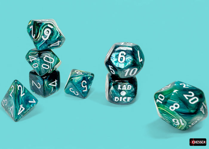 Lustrous Neptune/grey Polyhedral 7-Dice Set (with bonus die) (Chessex) (30072)