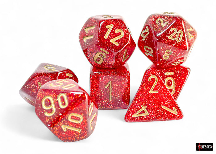 Glitter Mega-hedral Ruby/gold 7-Die Set (Chessex) (22504)