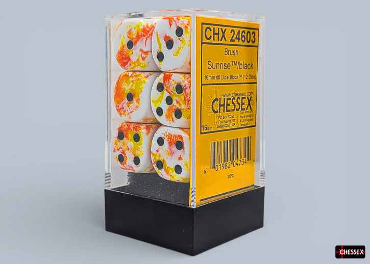Brush Sunrise/black 16mm d6 Dice Block (12 dice) (Chessex) (24603)