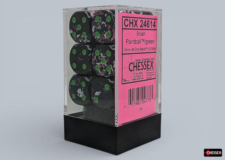 Brush Paintball/green 16mm d6 Dice Block (12 dice) (Chessex) (24614)