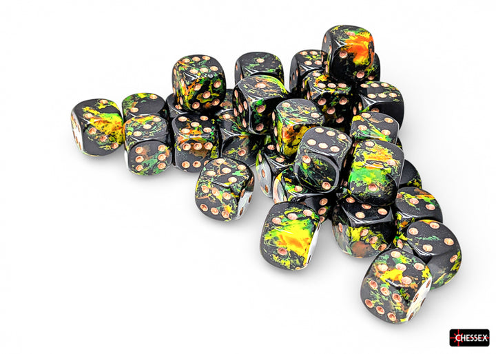 Brush Deep Forest/gold 12mm d6 Dice Block (36 dice) (Chessex) (24805)
