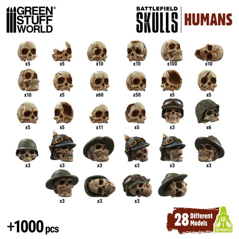 1000x Battlefield Resin Skulls 1:48-1:35 (Green Stuff World)