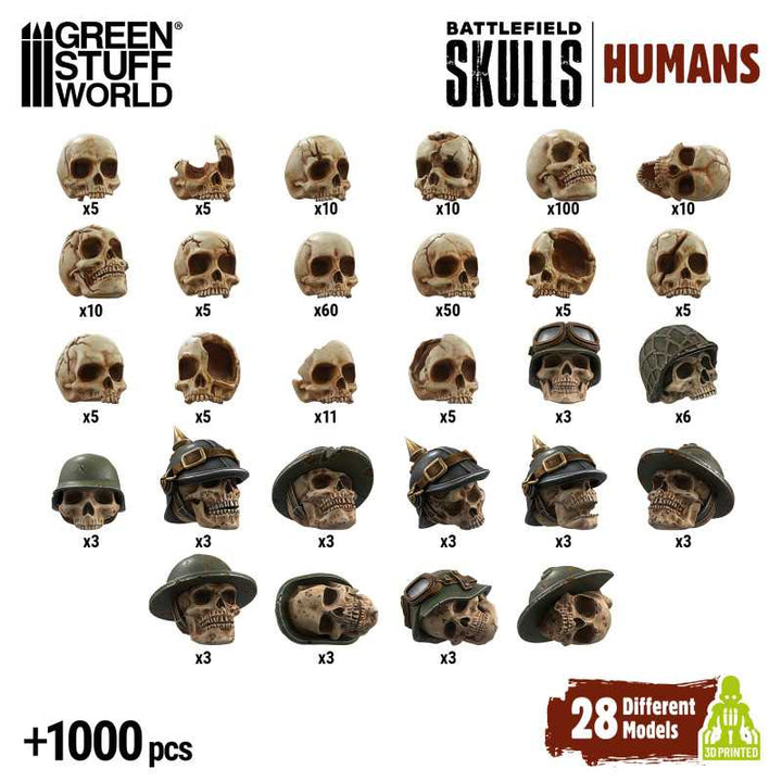 1000x Battlefield Resin Skulls 1:48-1:35 (Green Stuff World)