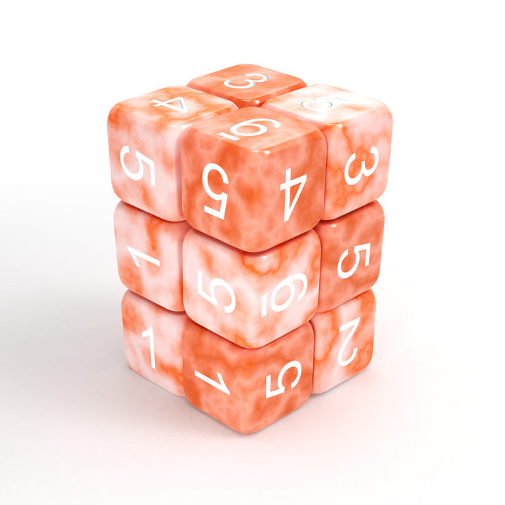 12x D6 16mm Dice - Orange White Marble (Green Stuff World)