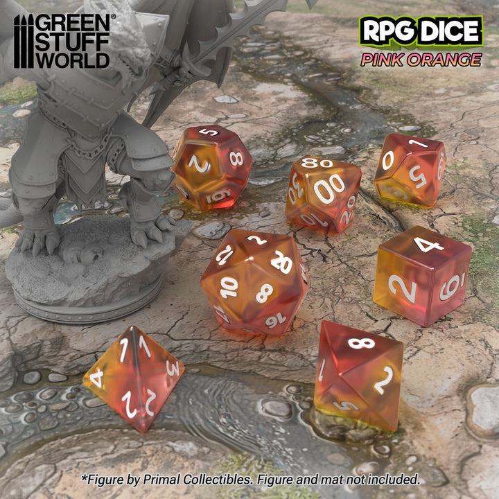 12x D6 16mm Dice - Clear Pink/Orange (Green Stuff World)