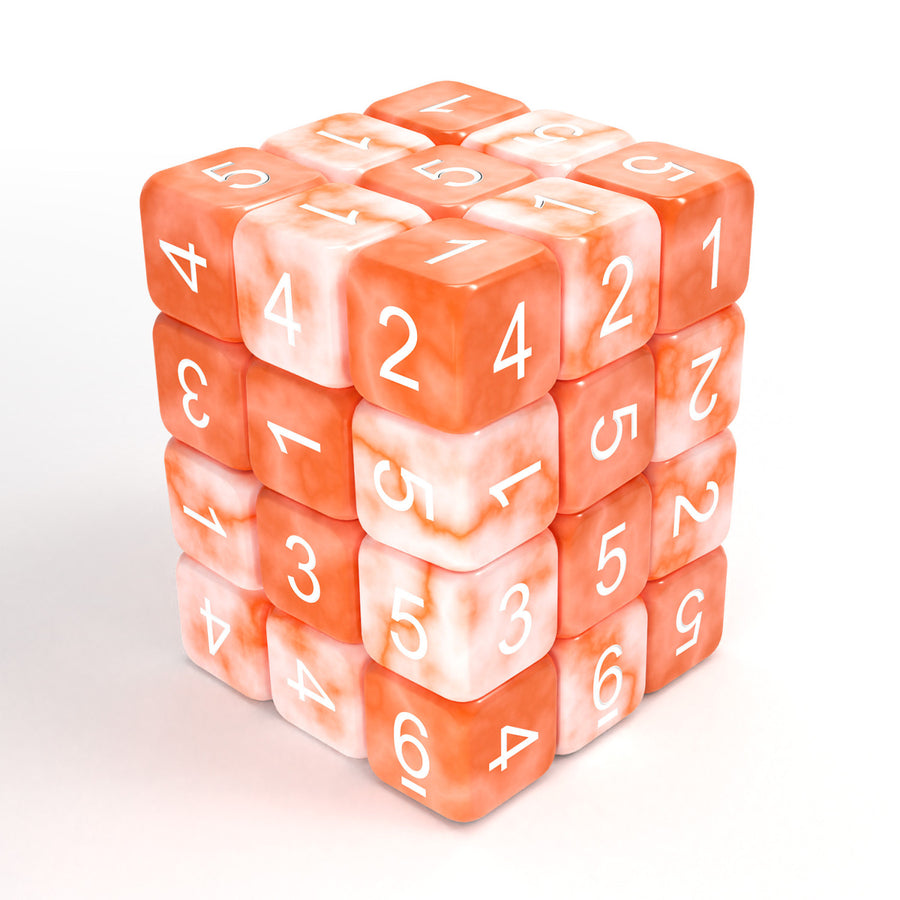 36x D6 12mm Dice - Orange White Marble (Green Stuff World)