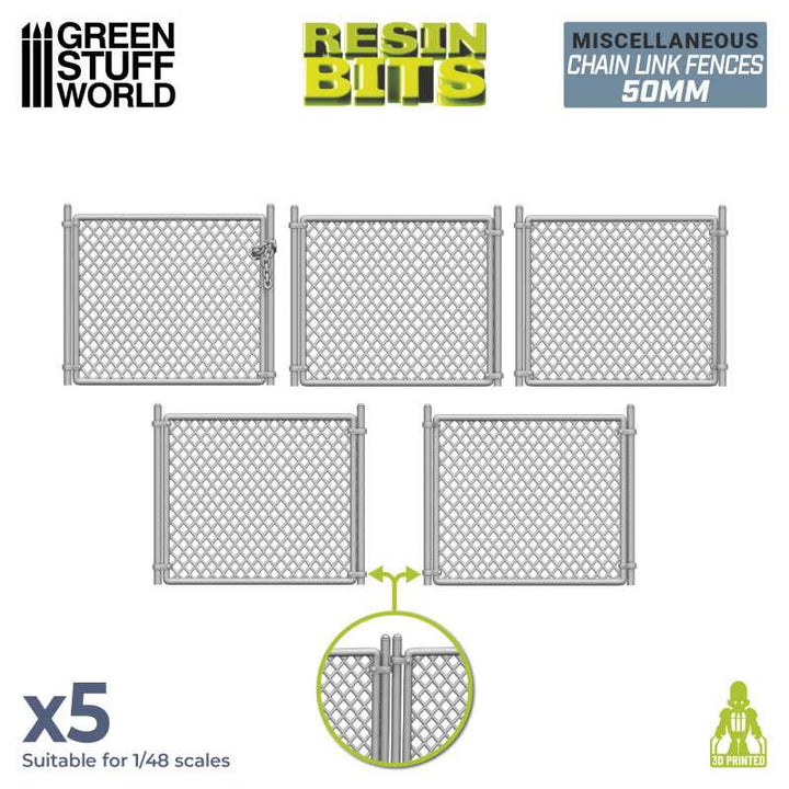 3D printed set - Chain Link Fences 50mm (Green Stuff World)
