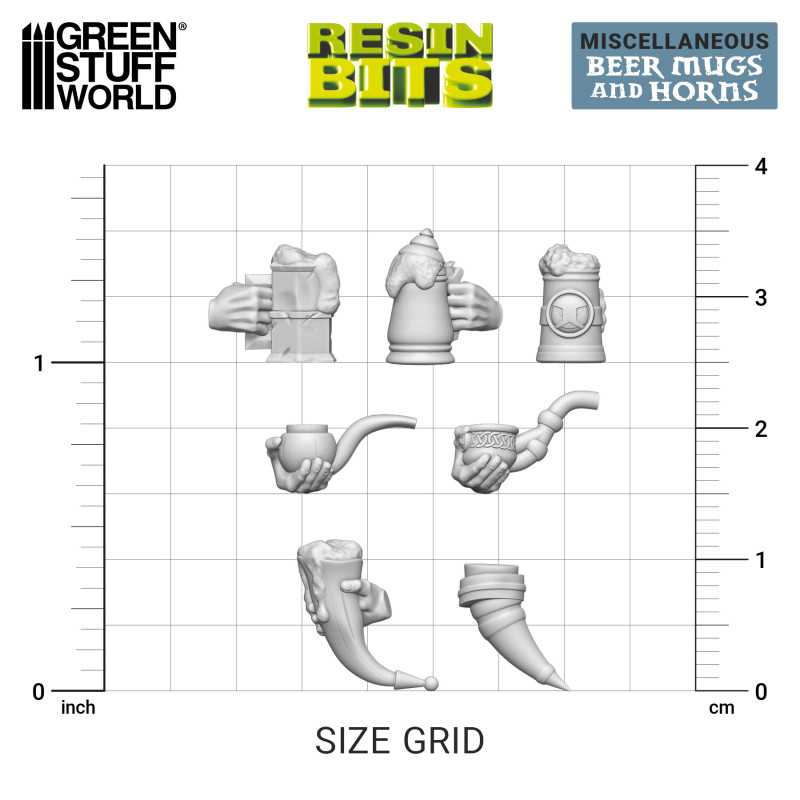 3D printed set - Beer Mugs and Horns (Green Stuff World)