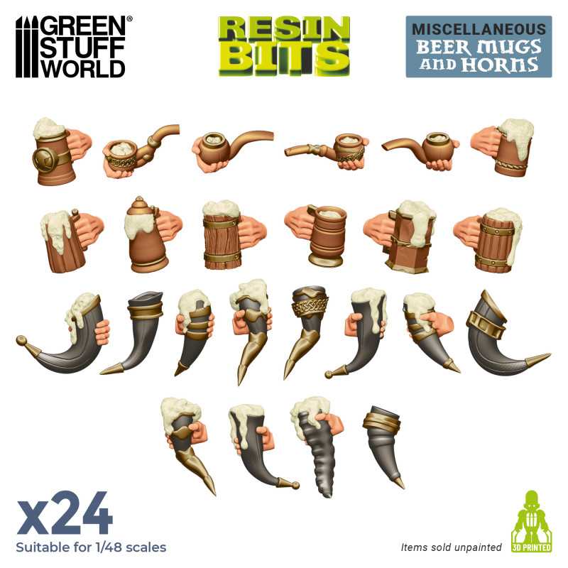 3D printed set - Beer Mugs and Horns (Green Stuff World)