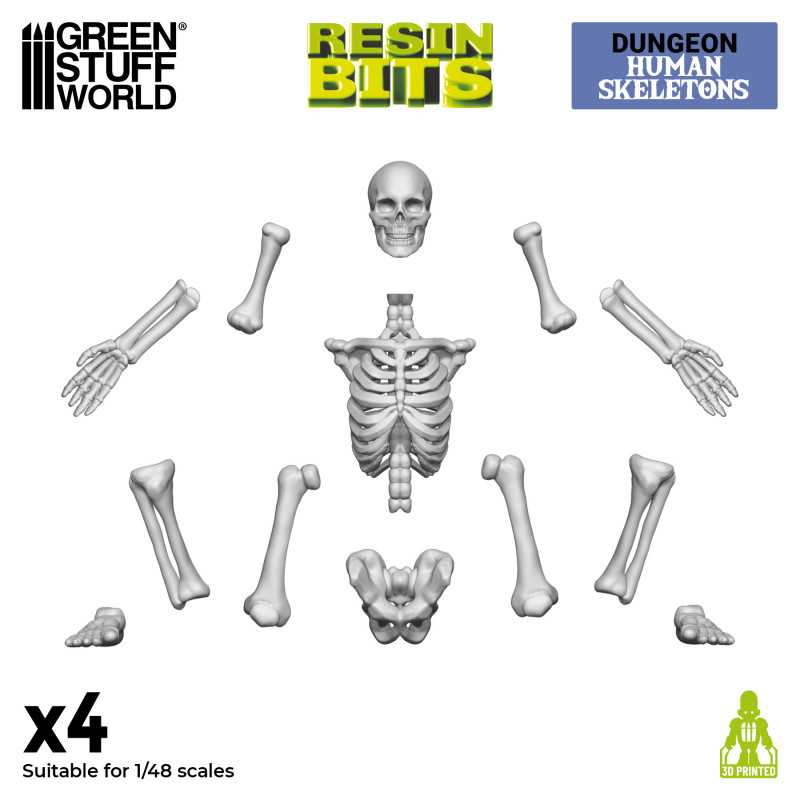 3D printed set - Human Skeletons 1:48 (Green Stuff World)