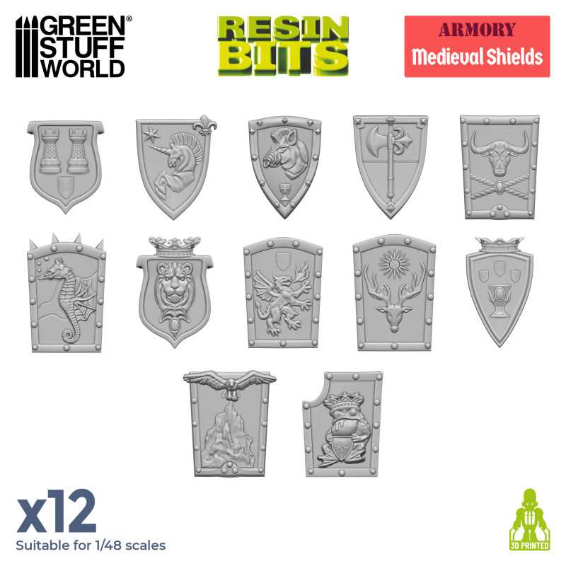 3D printed set - Old World Medieval Shields (Green Stuff World)