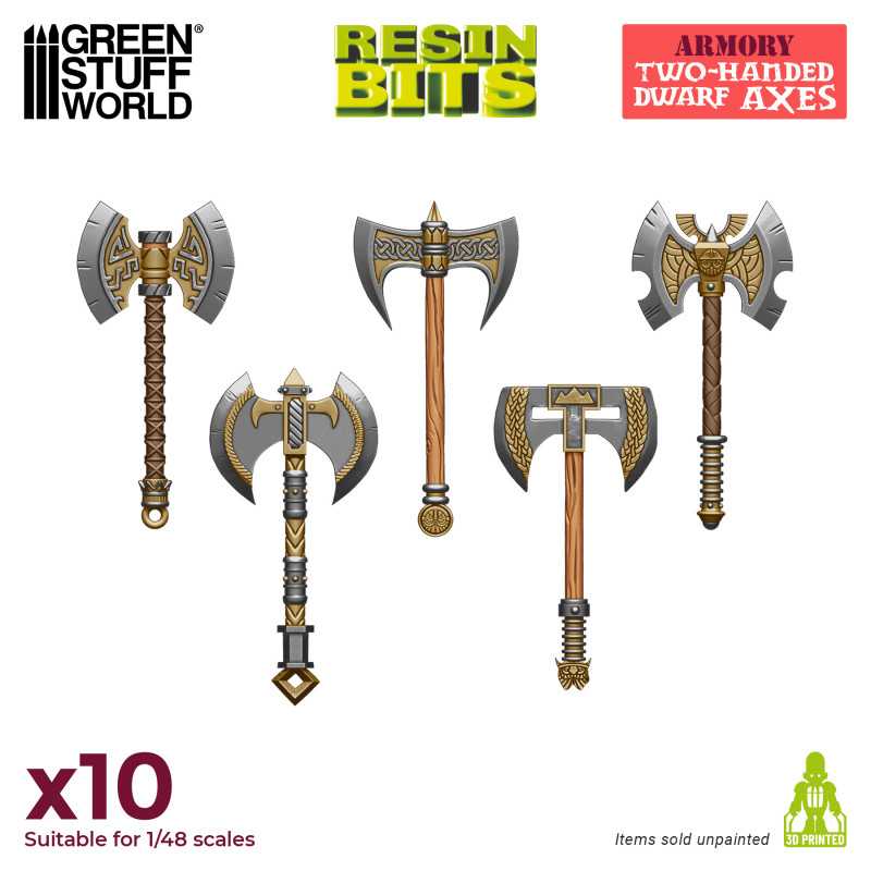 3D printed set - Two Handed Dwarf Axes (Green Stuff World)