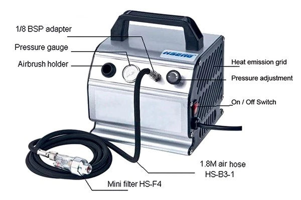 Panzag Airbrush-kompressor med slange og minifilter