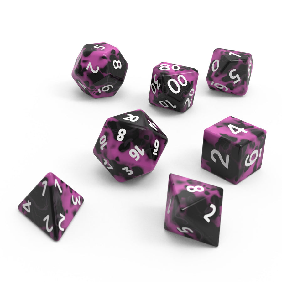 7x Mix 16mm Dice - Purple Black (Green Stuff World)