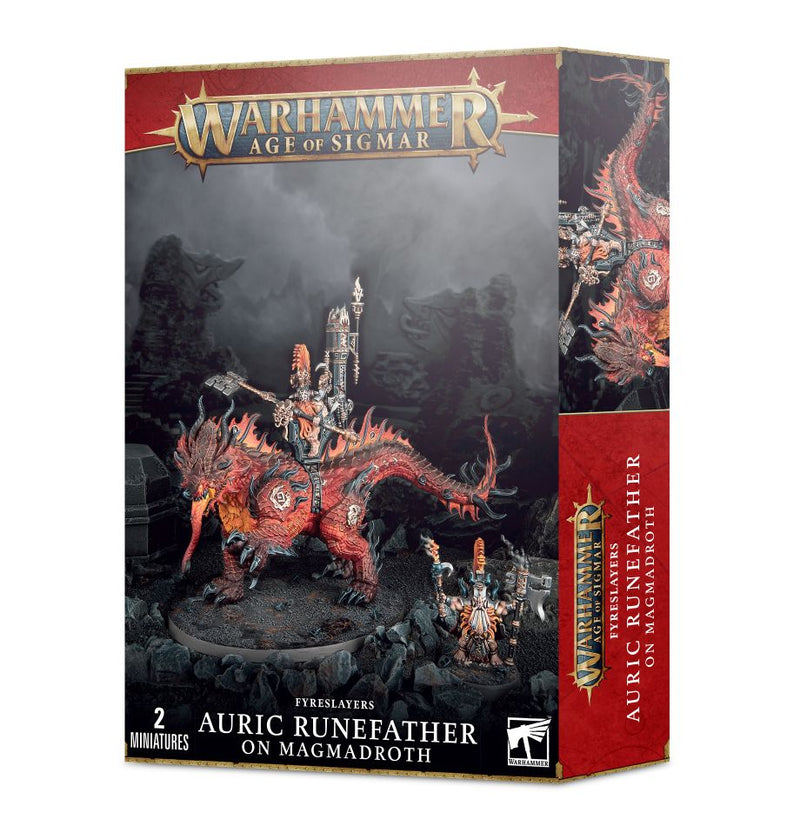 Warhammer Age of Sigmar: Fyreslayers - Auric Runefather on Magmadroth