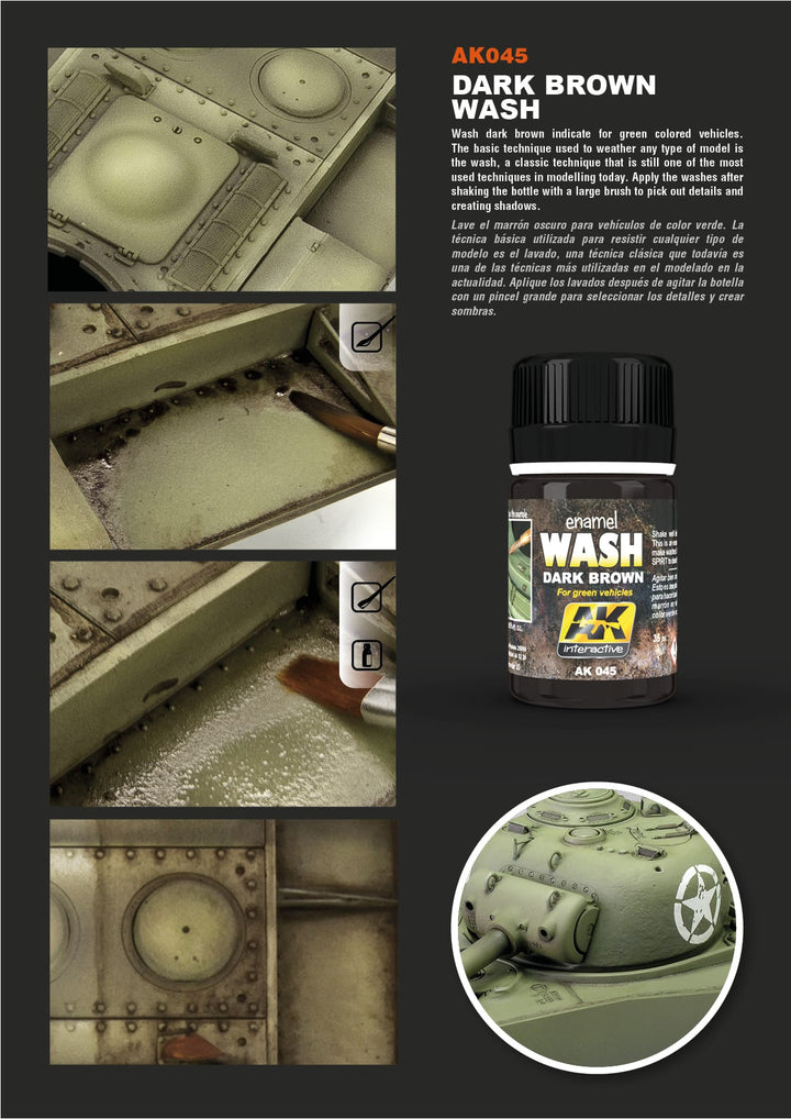 Wash: Dark Brown for Green Vehicles (AK Interactive) (AK045)