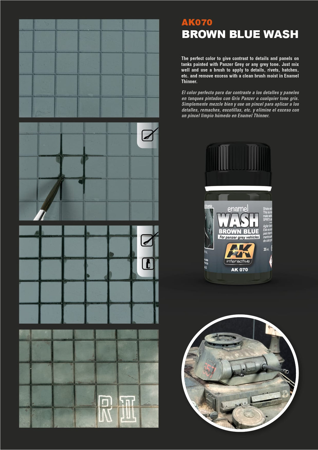 Wash: Brown Blue for Panzer Grey Vehicles (AK Interactive) (AK070)