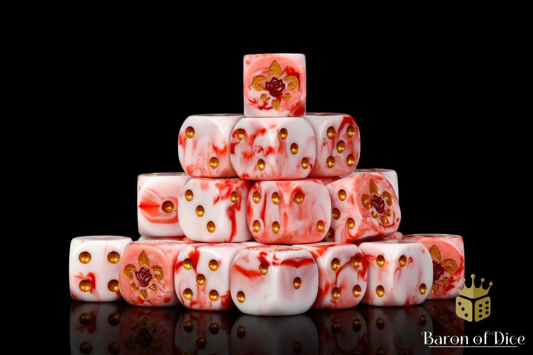 Sisters of Battle, Fleur De Lis Bloody Rose Dice Set (Round) - Baron of Dice